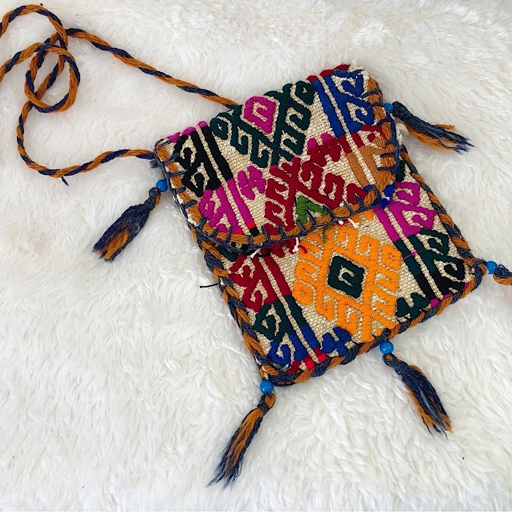 Handcrafted Turkish Anatolian Kilim Crewel Embroidered Hippie Crossbody Bag